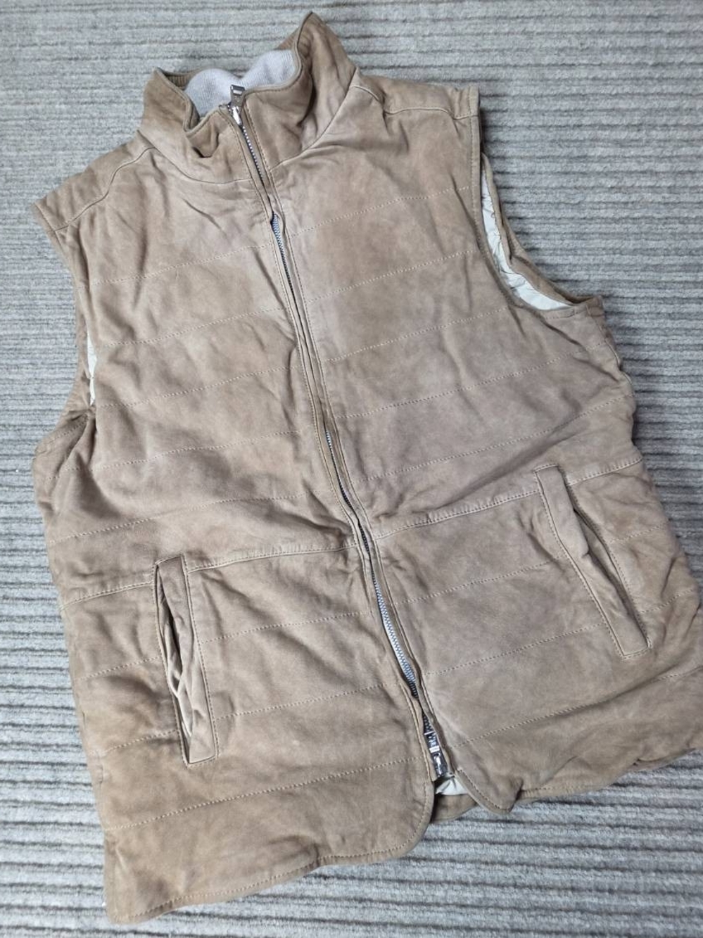 Peter Millar Featherweight 100% Lamb Suede Vest Cashmere Silk Sand Mens Medium